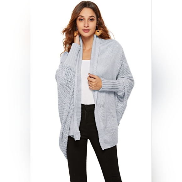 Sweaters - Oversized Knit Cardigan Batwing Sleeve Lightweight Baggy Open Front Sweater